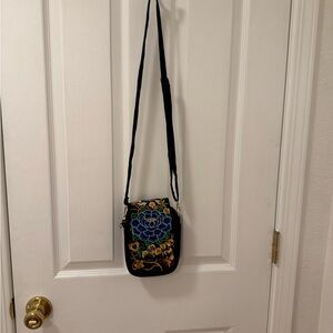 Black Floral Embroidered Crossbody Bag